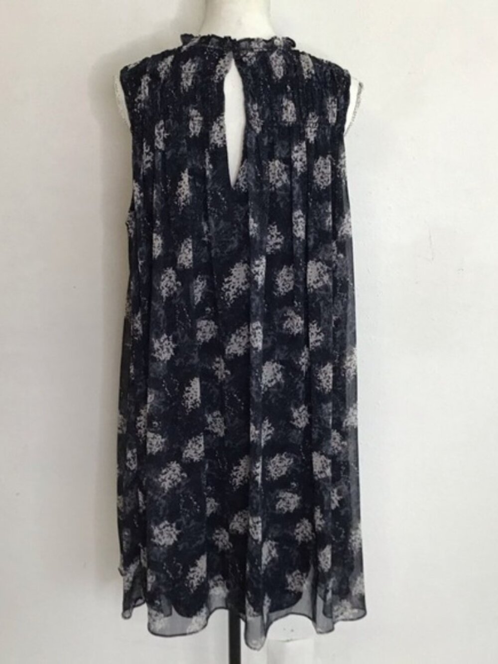 Joie Women Chic Blue Black Sleeveless Ruffle Neck Chiffon Midi Event Sundress XL